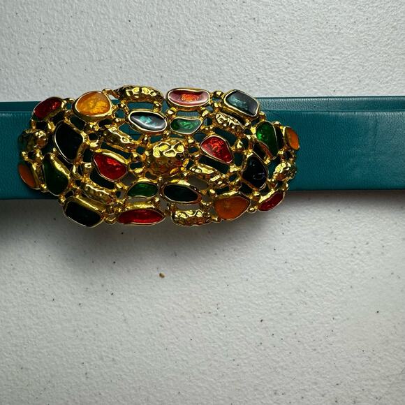 Rare Douglas Paquette Vintage Gold Tone Faux Gem Cluster Jeweled Belt Buckle - Picture 2 of 11